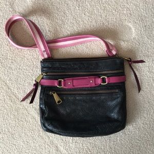Fossil black leather pink straps purse